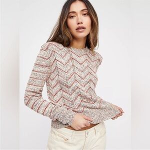Free People Zig Zag Sweater Pullover Cotton Blend Slightly Cropped Size S